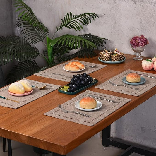 2PCs Rectangular Shape Placemats-5852 (SA2405-252)Brown Table Mats Apricot