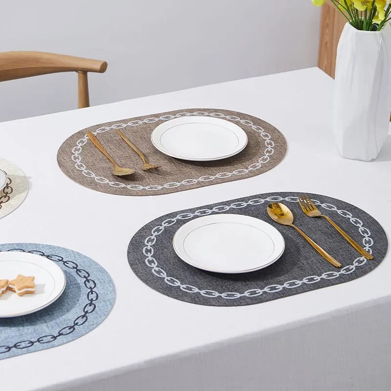 2PCs Oval Shape Leather Placemats(SA2405-258) Table Mats Apricot   