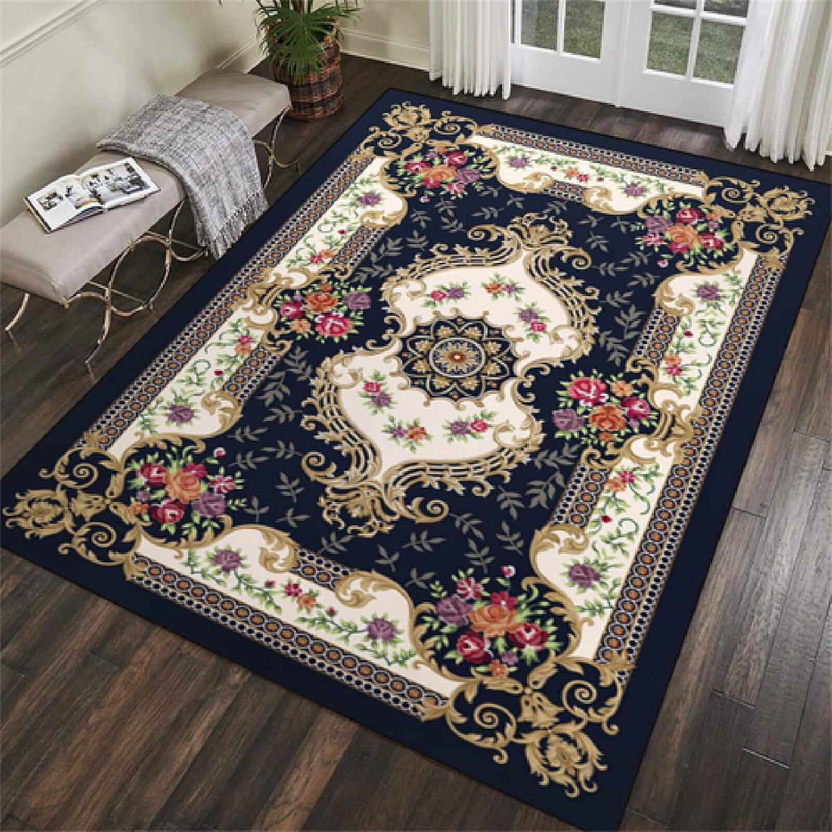 200x300cm Digital Printed Rectangular Room Rug- vintage floral pattern Apricot