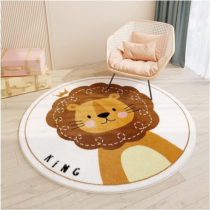 Kids Room Rug 80 CM Round(315)-Lion  Apricot   