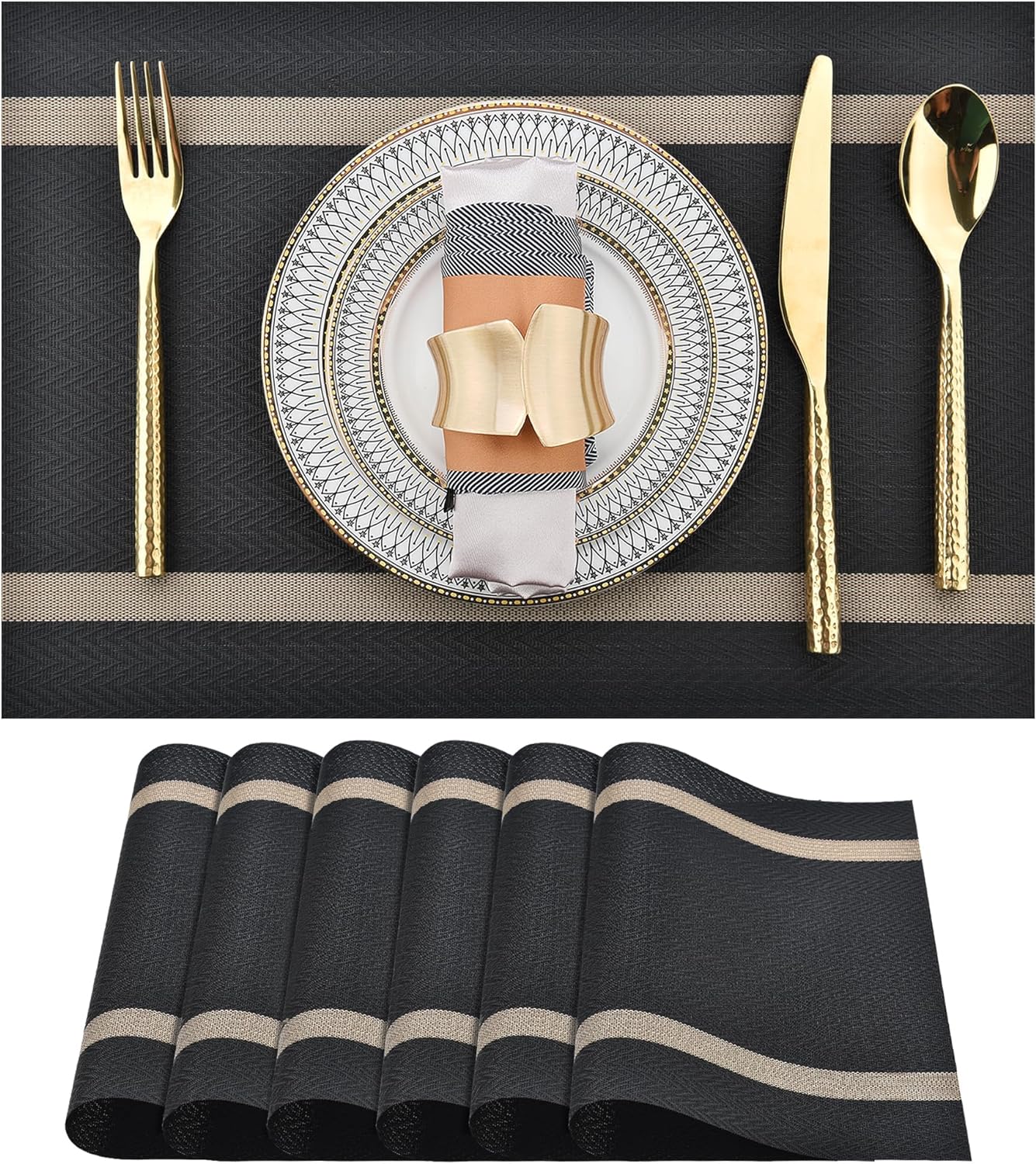 PVC Placemats for Kitchen Table-Black Arrows Kitchen Apricot   