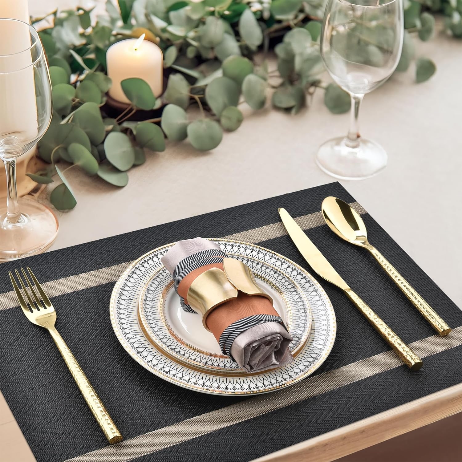 PVC Placemats for Kitchen Table-Black Arrows Kitchen Apricot   
