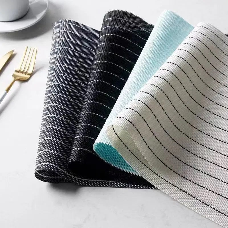 PVC Table Place Mats-Black Stripes Table Mats Apricot   